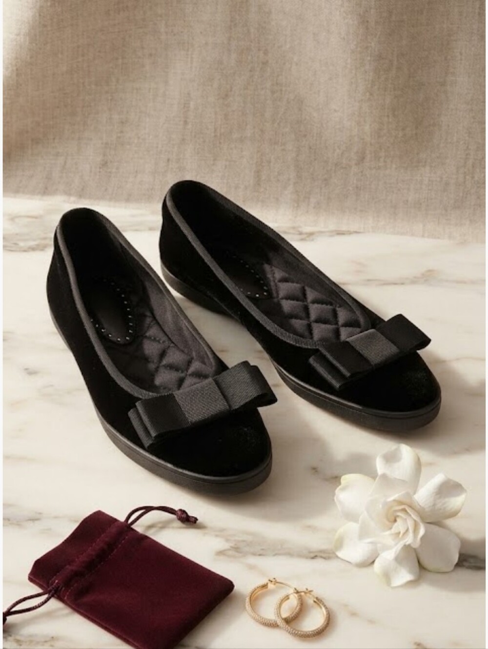 Vintage YSL black velvet slip-on ballet Bow flats rounded toe Size 38 USA 7.5 - Picture 2 of 10